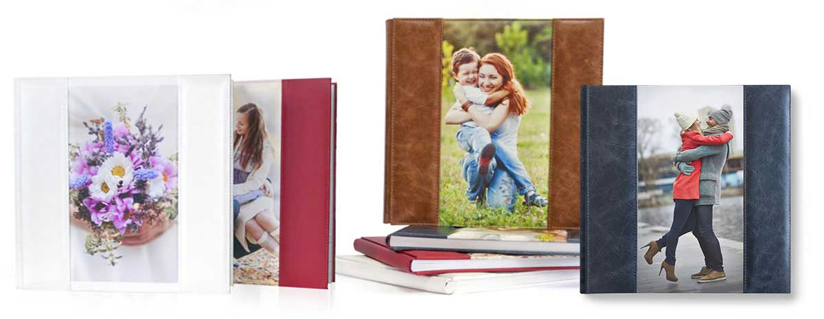 Шкіряна обкладинка зі вставкою з холста - фотокниги Софі